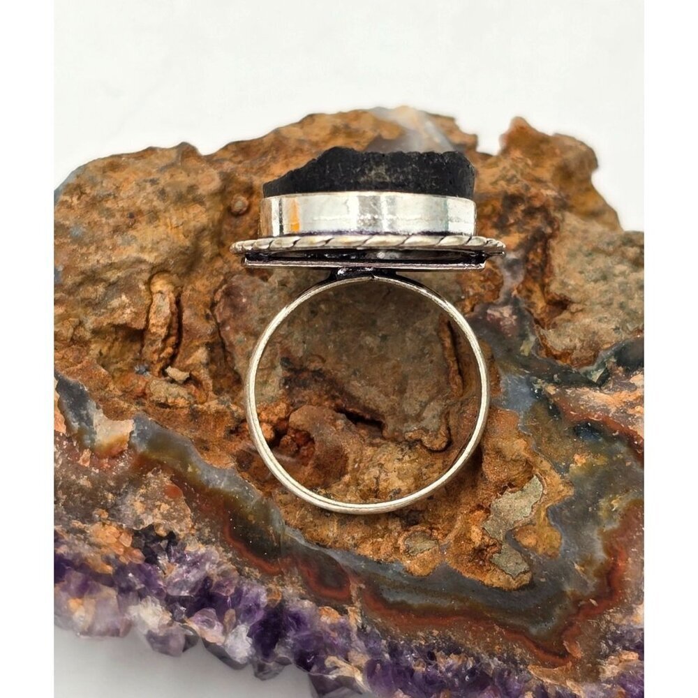925 Sterling Silver Plt Black Tourmaline Size 8 Bezel Setting Fine Jewelry - Picture 4 of 8